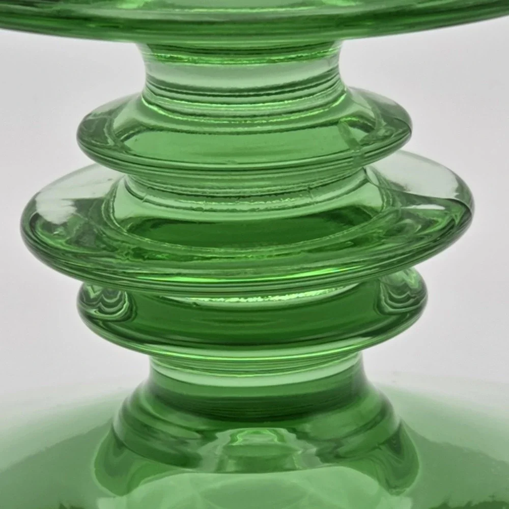 Vintage Pair Of Green Uranium Glass Candle Holders Depression Vaseline UV Glow